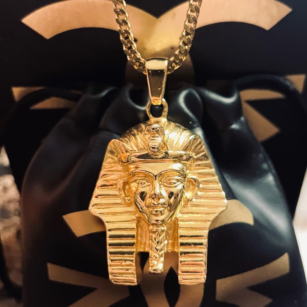Gold Gods Pharaoh Head 18k Gold Plated Necklace